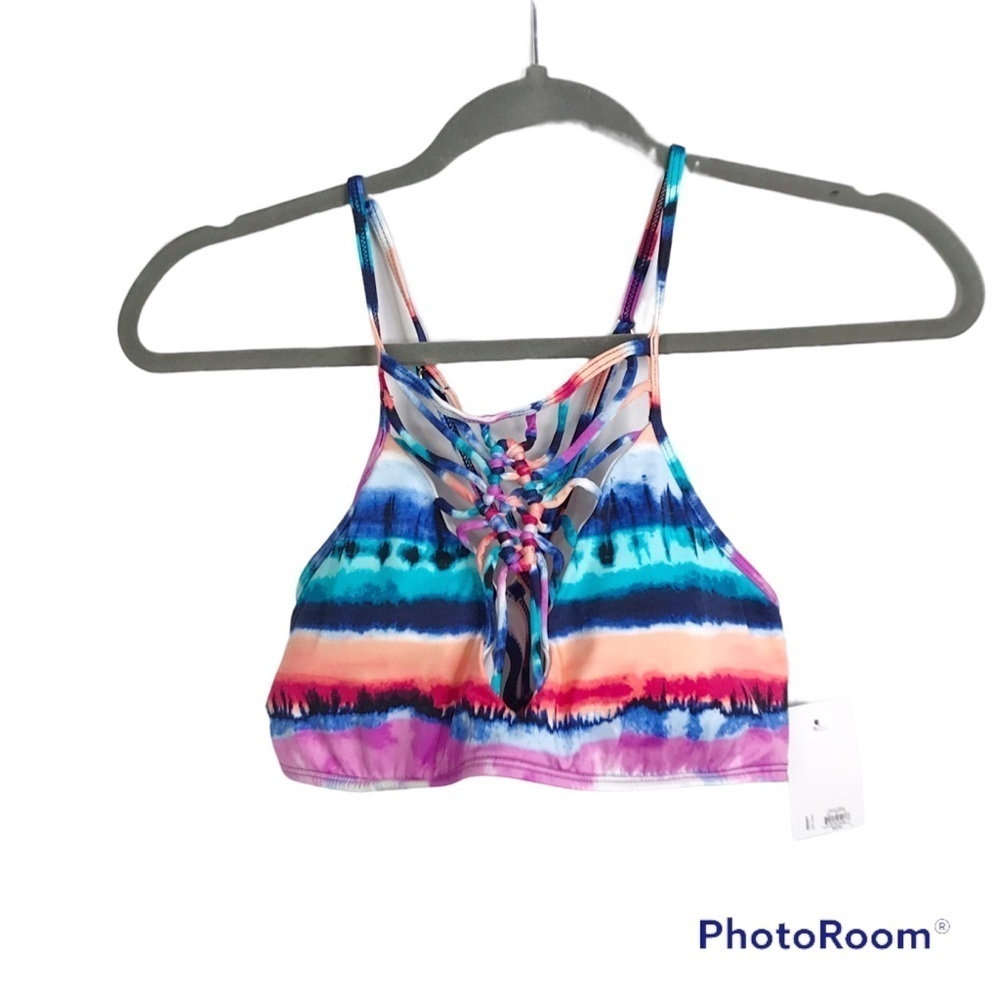 Apt 9 multicolored tie die striped bikini top size L nwt